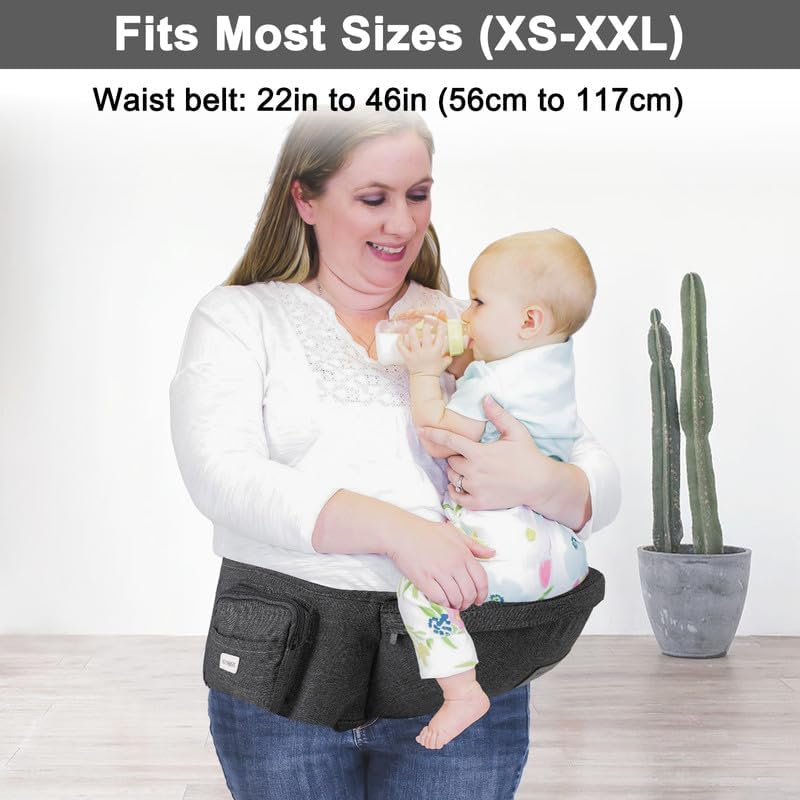 Baby Hip Carrier, Hip Seat Baby Carrierwith Adjustable Waistband, Ergonomic No-Slipped Seat, Breathable Materials for Newborns to Toddlers（Black