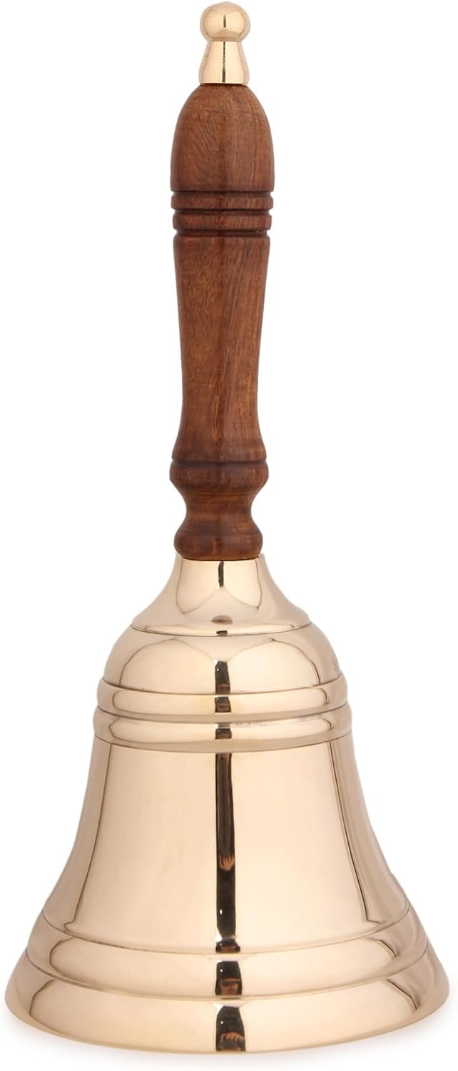 Premium Solid Brass Service Bell Large Handheld Loud Call Bell for Church School Restaurant Hotel Events Holidays Brass Finish 1 Piece 9 Inch by 4 Inch
