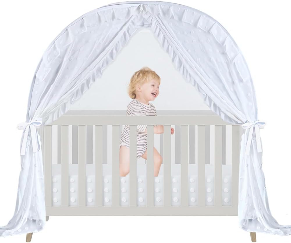Wonder Space Elegant Baby Crib Net Tent - Minimalist Lace Curtain Design - Durable & Breathable Mesh to Keep Baby in & Stop Climbing Out - Mosquito & Insects Protection