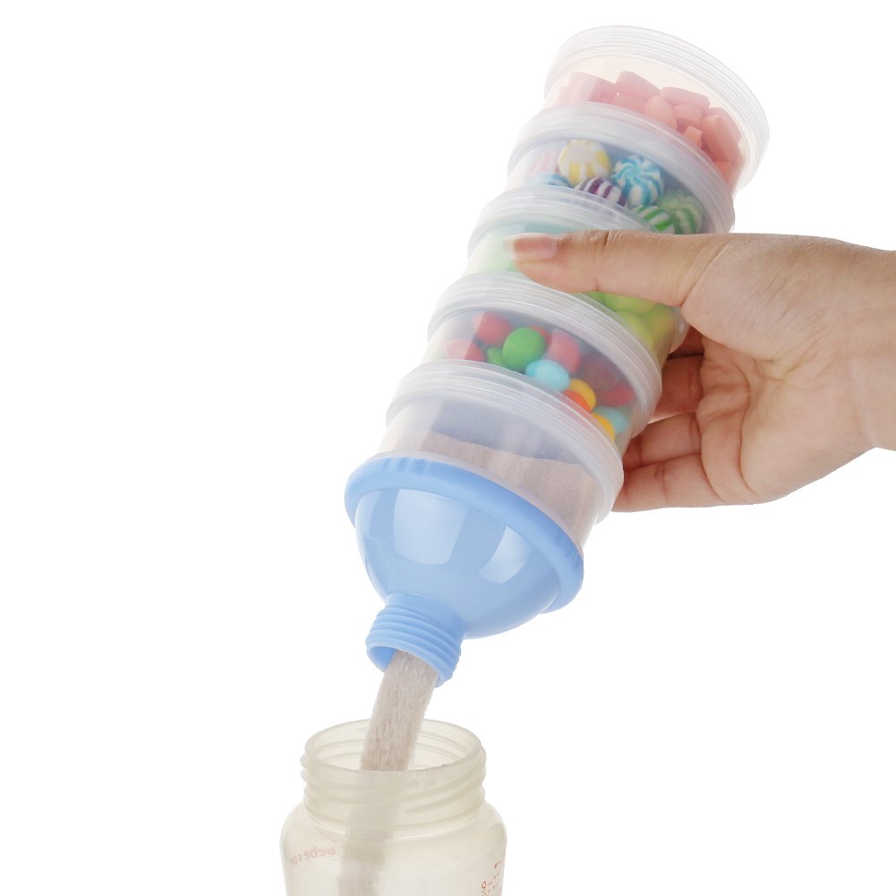 Accmor Formula Dispenser On The Go, 5 Compartments Stackable Formula Container for Travel, Baby Milk Powder Kids Snack Container, BPA Free