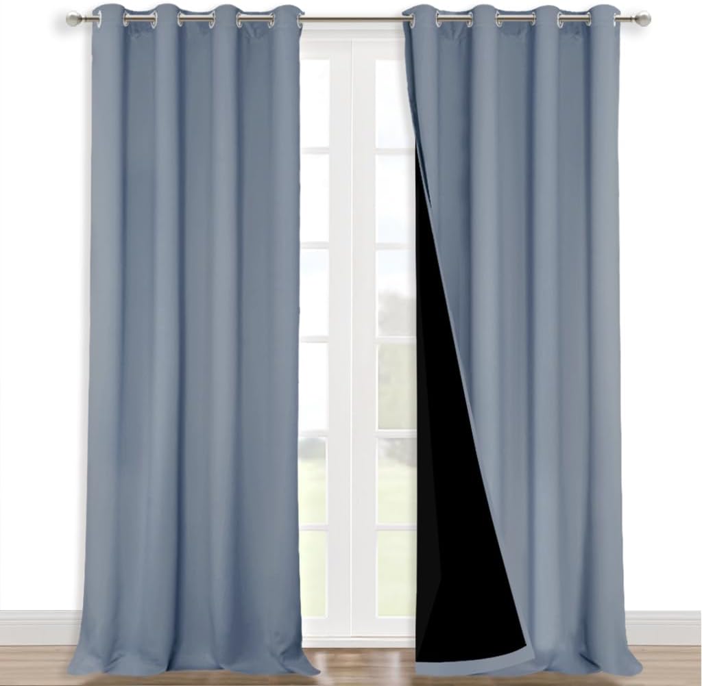 NICETOWN 100% Blackout Curtains for Windows, Pack of 2, Vintage Blue, 52" W x 120" L, Super Heavy-Duty Black Lined Total Darkness Drapes for Bedroom, Privacy Assured Window Treatment for Patio