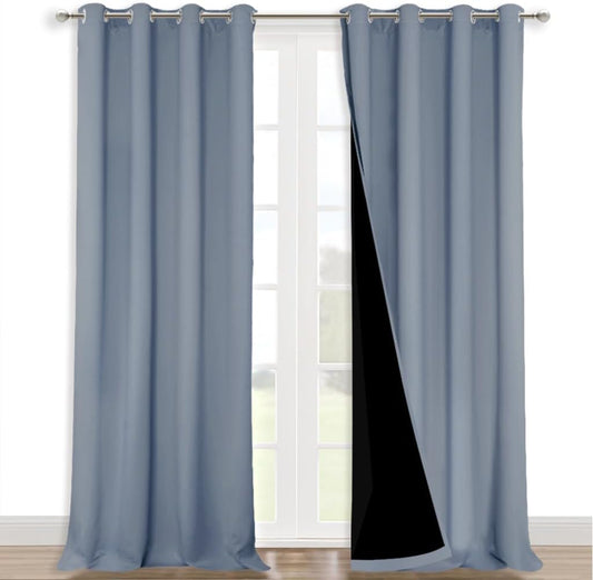 NICETOWN 100% Blackout Blinds, Set of 2, 46" x 96", Vintage Blue, Laundry Room Decor Window Treatment Curtains for Large Patio Sliding Door, Thermal Insulated Curtains for Bedroom