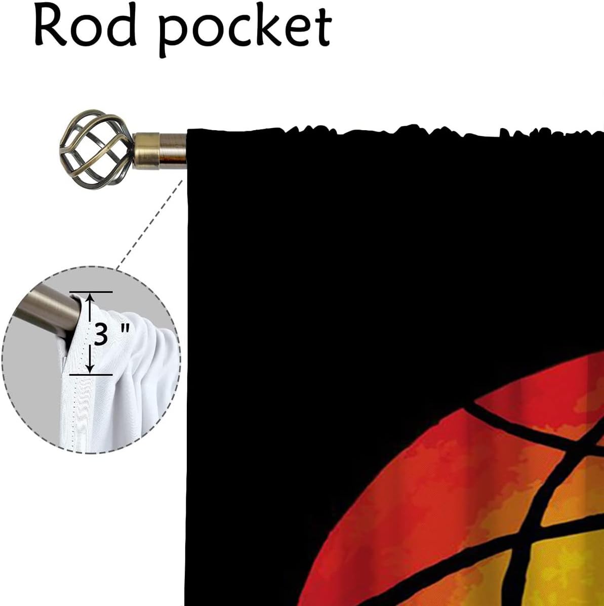 Red Basketball Blackout Curtains for Boy Girl Room Darkening Decor,Sport Theme and Motto Dark Background Bedroom Living Room Home Rod Pocket Thermal Insulated Window Curtain/Drapes Panel,42x45 Inch…