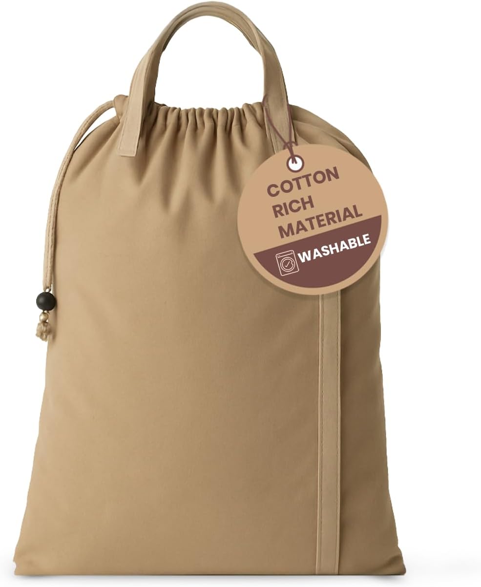 LFH Home Cotton Canvas Large Laundry Bag with Handle, Heavy Duty Drawstring Closure Washable Laundry Bags, School Travel, Home, Hotel, College Dorm, Organizer Sack, Toys Clothes 24x36-Beige