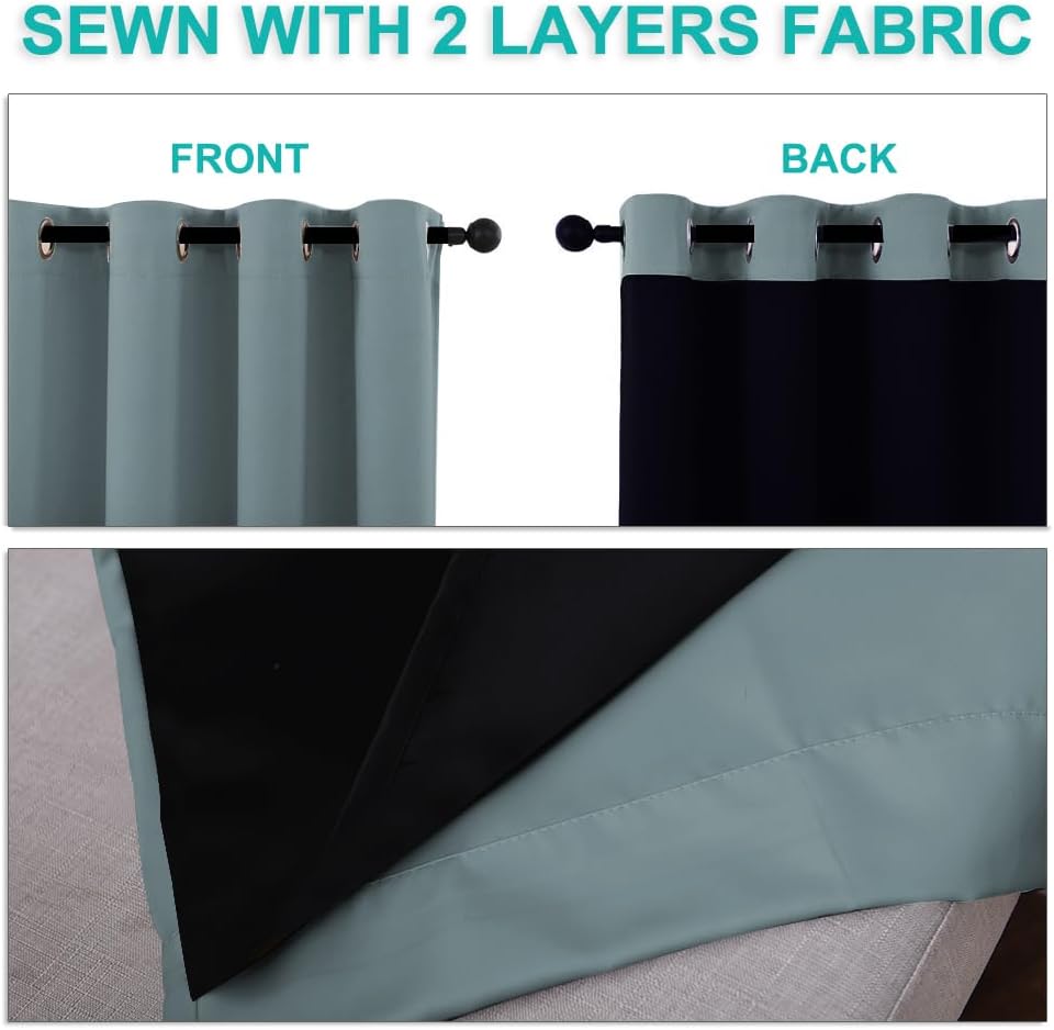 NICETOWN Full Shade Curtain Panels, 37" Wide x 80" Long, Greyish Blue, Pair of Thermal Insulated & Energy Efficiency Blackout Drapes for Living Room, Lined Silky Performance Window Dressing
