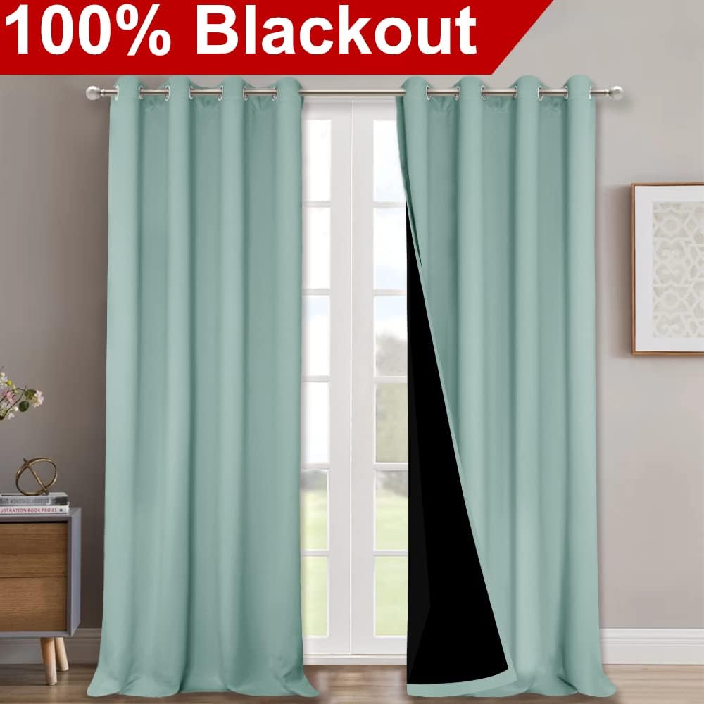NICETOWN Full Shading Curtains 90 inches Long 2 Panels Set for Windows, Super Heavy-Duty Black Lined Blackout Curtains for Bedroom, Privacy Assured Window Treatment (Aqua Blue, Pack of 2, 52 inches W)