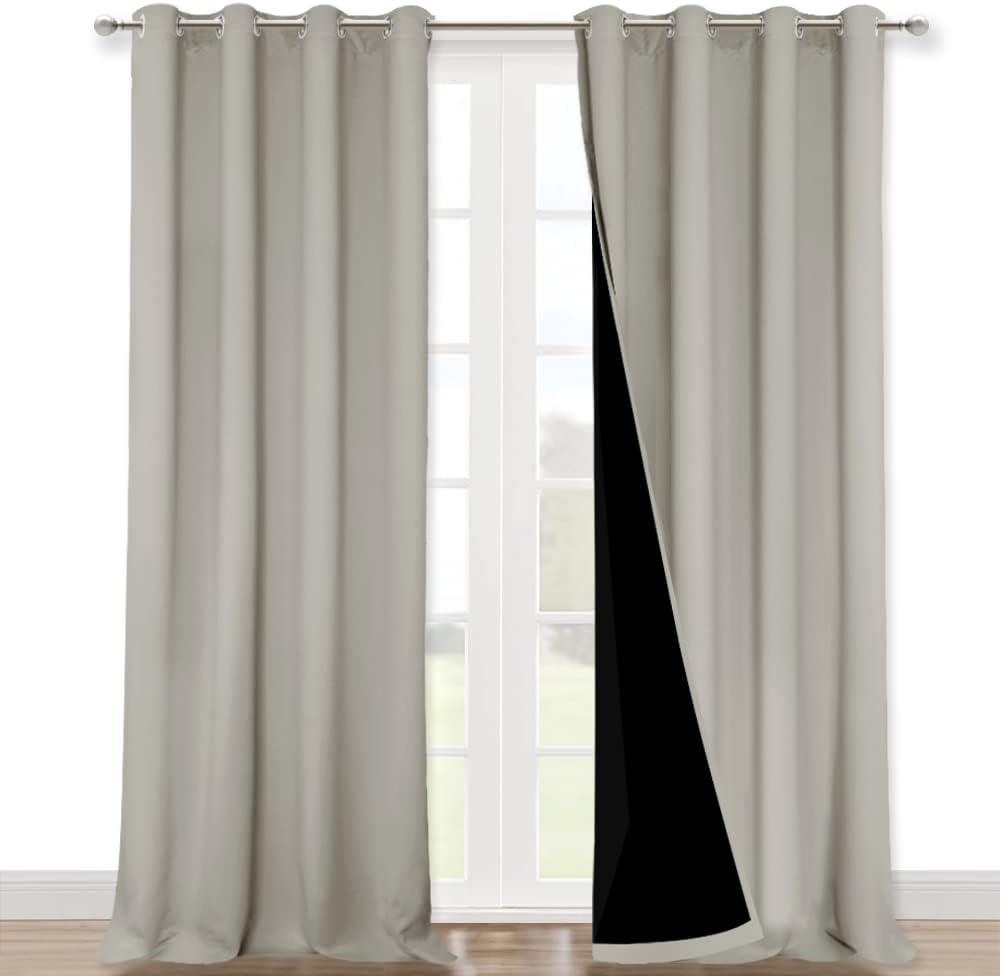 NICETOWN Natural 100% Blackout Curtains for Windows, Super Heavy-Duty Black Lined Total Darkness Drapes for Bedroom, Privacy Assured Window Treatment for Patio (Pack of 2, 52 inches W x 108 inches L)