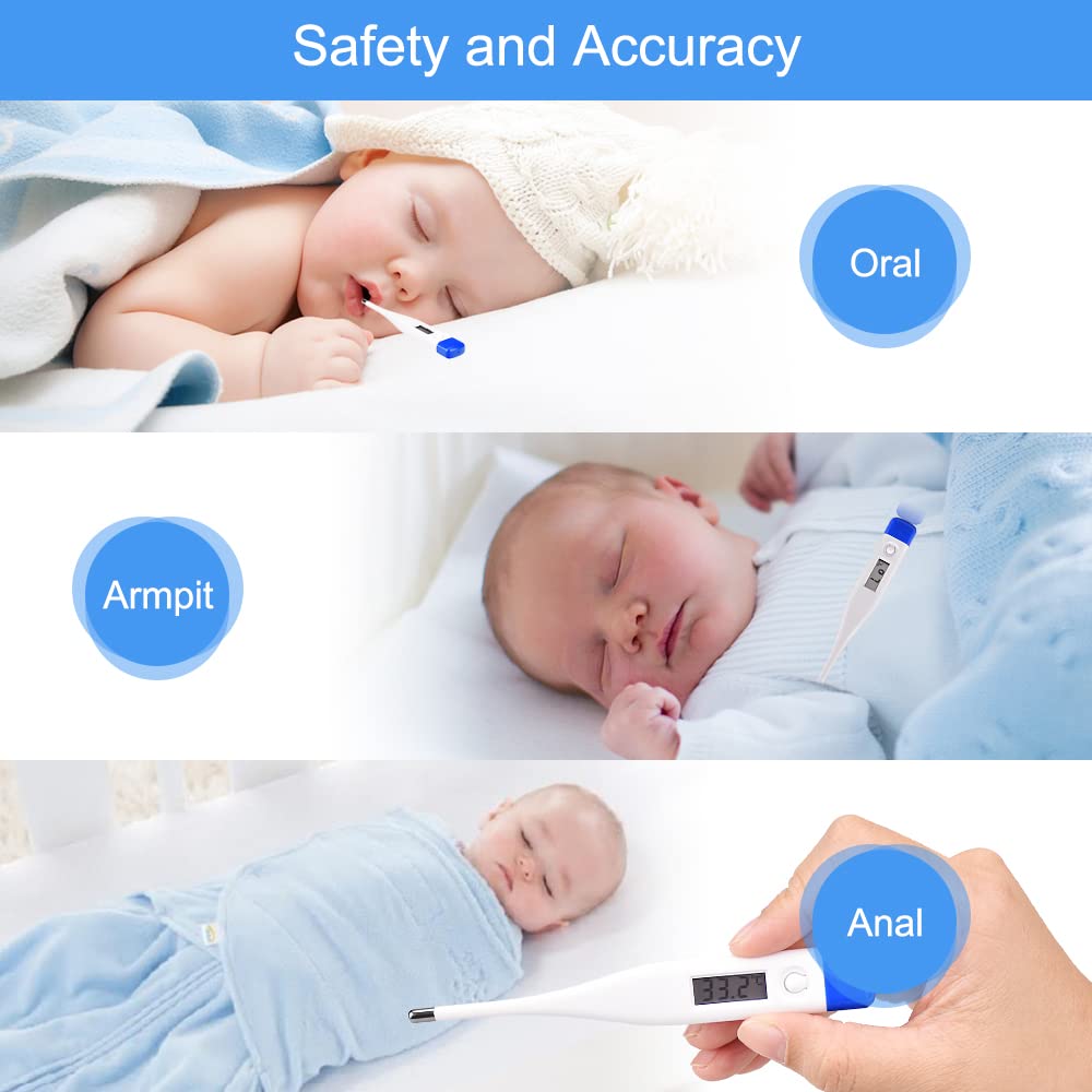 Berrcom Digital Thermometer for Adults, Kids, and Babies, Oral Rectal Underarm Medical Thermometer with Fever Alarm and C/F Switchable