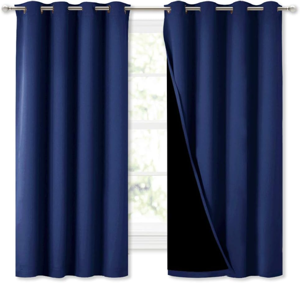 NICETOWN Extra Long Truly Blackout Drapes for Hall and Villa, 46" Width Each Panel, 45" Length, Royal Blue, 2 Pieces, 100% Blackout Window Curtain Panels with Black Lined for Night Shift Worker