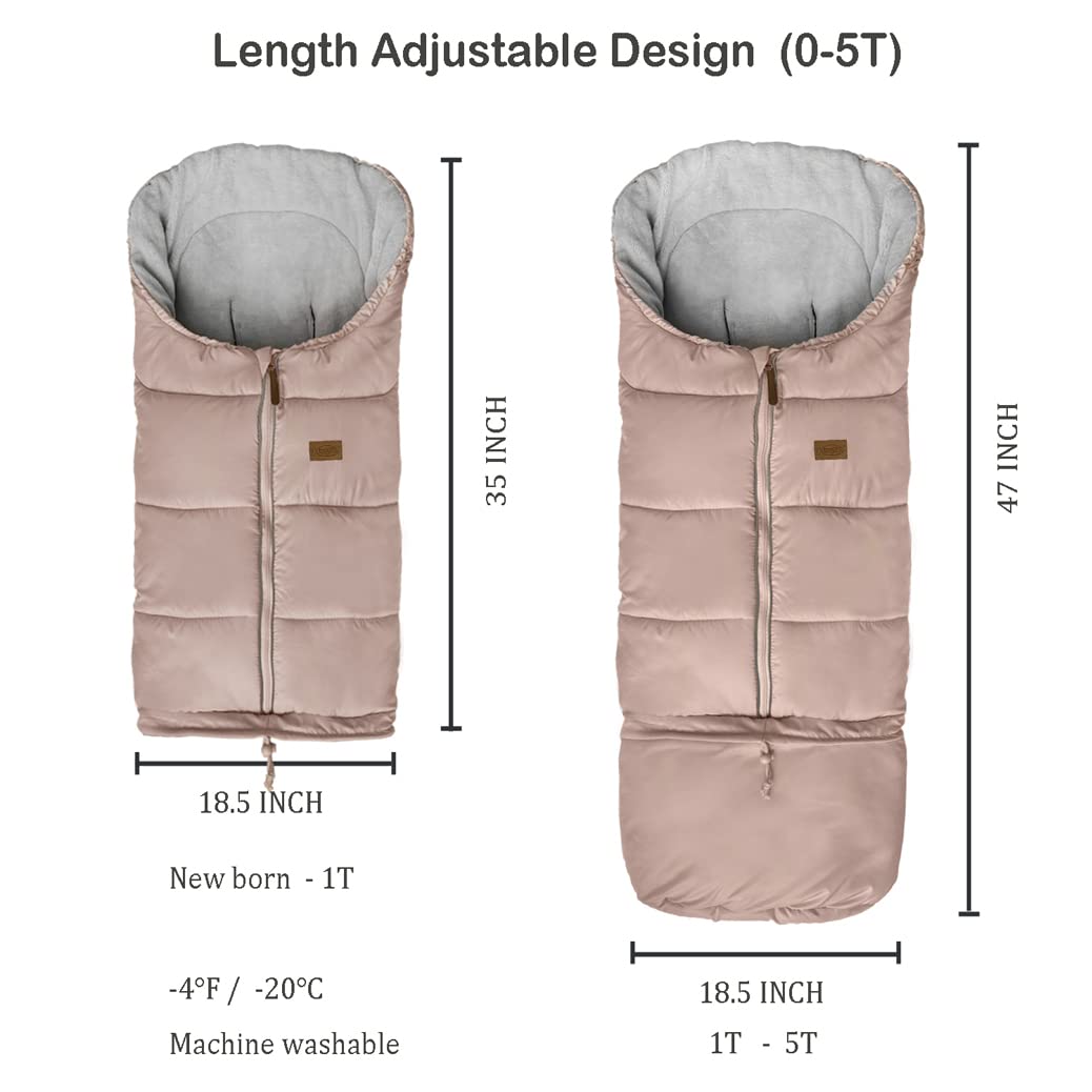 0-5T Length Extension Baby Universal Stroller Footmuff,Waterproof Durable Coral Fleece Stroller Bunting Bag,Stroller Bassinet Winter Blanket Cover Toddler,Pink
