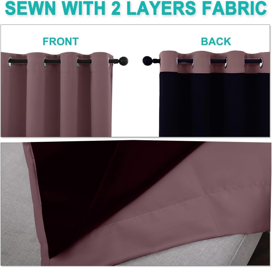 NICETOWN 100% Blackout Blinds, Set of 2, 46" x 96", Dry Rose, Laundry Room Decor Window Treatment Curtains for Large Patio Sliding Door, Thermal Insulated Curtains for Bedroom