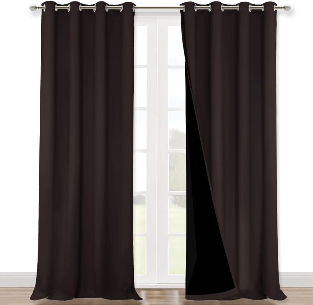 NICETOWN Full Shading Curtains 90 inches Long 2 Panels Set for Windows, Brown, Pack of 2, 52 inches W, Super Heavy-Duty Black Lined Blackout Curtains for Bedroom, Privacy Assured Window Treatment