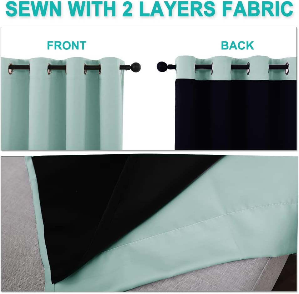 NICETOWN 100% Blackout Window Curtain Panels, Full Light Blocking Drapes with Black Liner for Nursery, 72-inch Drop Thermal Insulated Draperies (Aqua Blue, 2 Pieces, 42-inch Wide Per Panel)