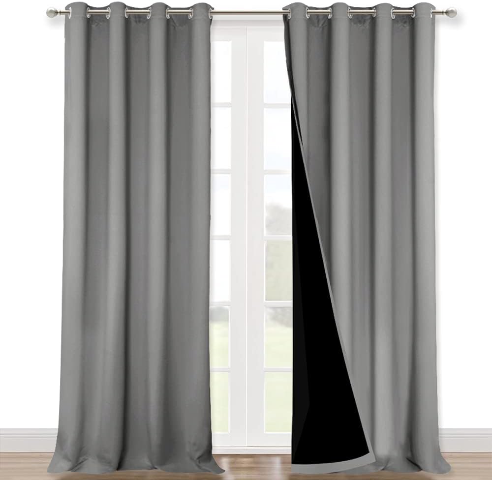 NICETOWN Full Shade Curtain Panels, Pair of Energy Smart & Noise Blocking Out Blackout Drapes for Dining Room Window, Thermal Insulated Guest Room Lined Window Dressing(Silver Grey, 52 x 102 inch)