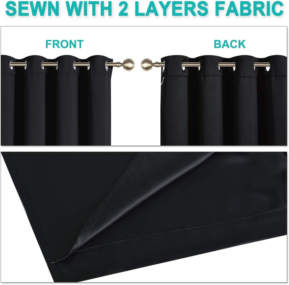 NICETOWN Full Shading Curtains 90 inches Long 2 Panels Set for Windows, Super Heavy-Duty Black Lined Blackout Curtains for Bedroom, Privacy Assured Window Treatment (Black, 52 inches W)