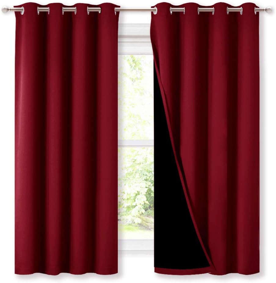 NICETOWN Cold Blocking Curtains, 100% Blackout Curtain Panels, Thermal Insulated Curtains, Noise Reducing Drapes for Window Decor (Set of 2, Burgundy Red, 52 inches Wide by 63 inches Long)