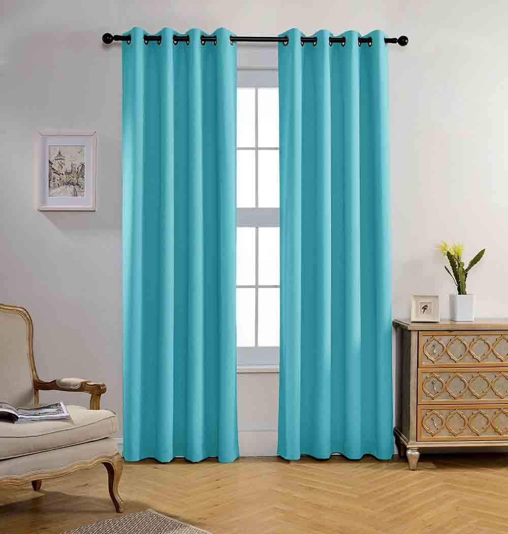 MIUCO Room Darkening Curtains Textured Grommet Thermal Insulated Blackout Curtains for Bedroom Set of 2 52x95 Inch Turquoise
