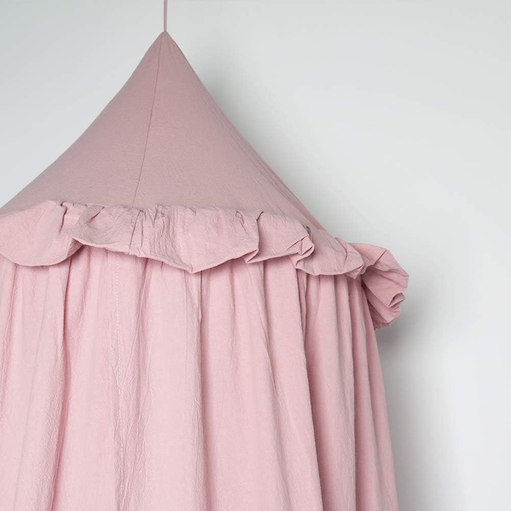 Kids Bed Canopy with Frills Cotton Cover Net for Crib Reading Nook Curtain Hideaway Hanging Round Tent Nursery Bedding Play Room Decor