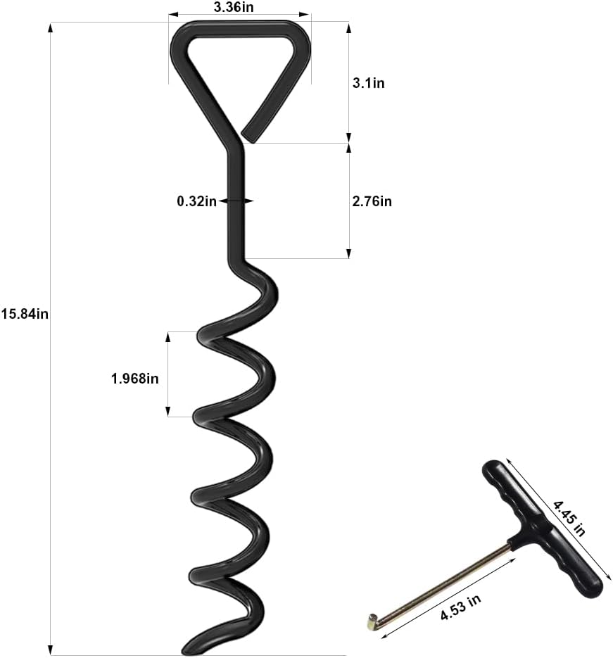 Eurmax USA Trampoline Stakes Heavy Duty Trampoline Parts Corkscrew Shape Steel Stakes Anchor Kit with T Hook for Trampolines -Set of 4 Bonus 4 Strong Belt,Black