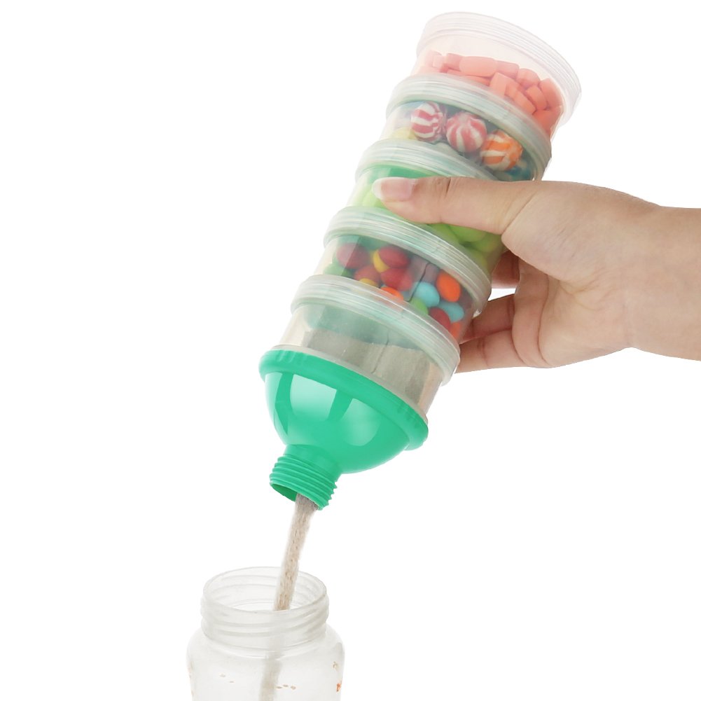 Accmor Formula Dispenser On The Go, 5 Compartments Stackable Formula Container for Travel, Baby Milk Powder Kids Snack Container, BPA Free