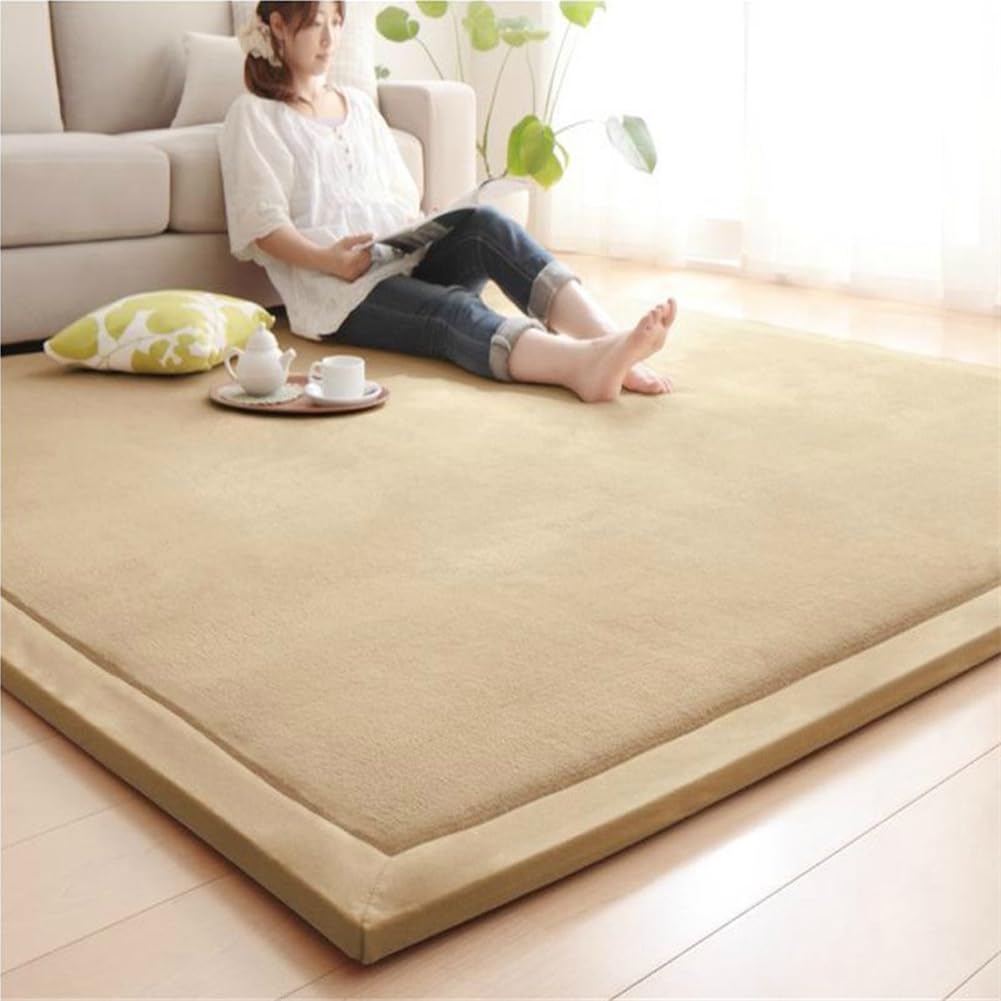 Loartee Coral Velvet Crawling Rug (6'8"x 6'8", Brown) for Toddler Children Play Area Rug Yoga Mat Exercise Pad