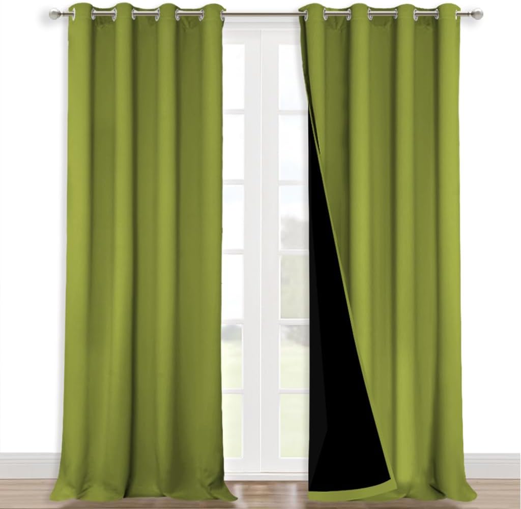 NICETOWN Full Shading Curtains for Windows, Fresh Green, Pack of 2, 52 inches W x 95 inches L, Super Heavy-Duty Black Lined Blackout Curtains for Bedroom, Privacy Assured Window Treatment