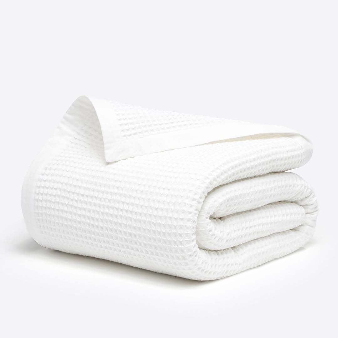 Salt Earth GOTS Certified 100% Organic Cotton Throw Blanket, 90" X 90" Waffle Blankets & Throws for Bed, Throw Blanket for Couch, Modern & Cozy Blanket, All Seasons, Comfy & Soft Blanket (Snow White)
