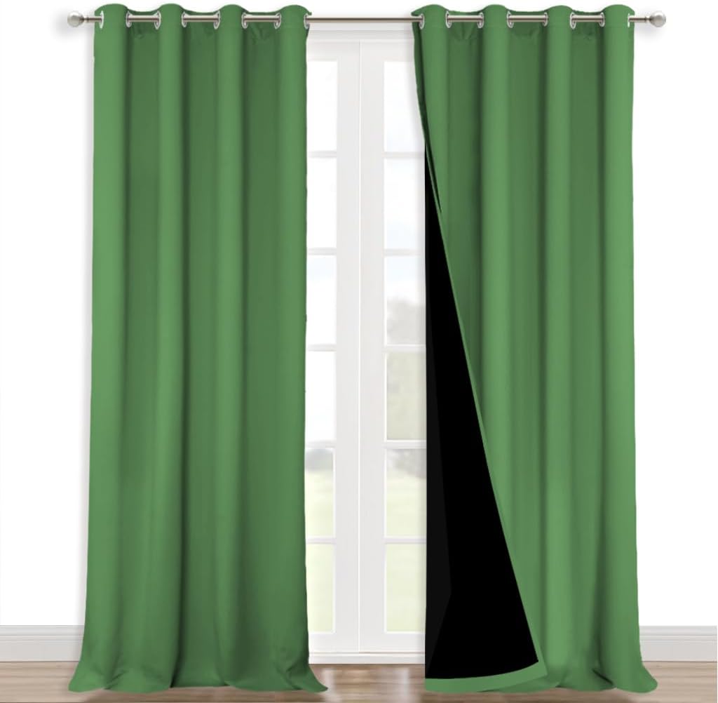 NICETOWN 100% Blackout Blinds, Set of 2, 46" x 102", Forest Green, Laundry Room Decor Window Treatment Curtains for Large Patio Sliding Door, Thermal Insulated Curtains for Bedroom