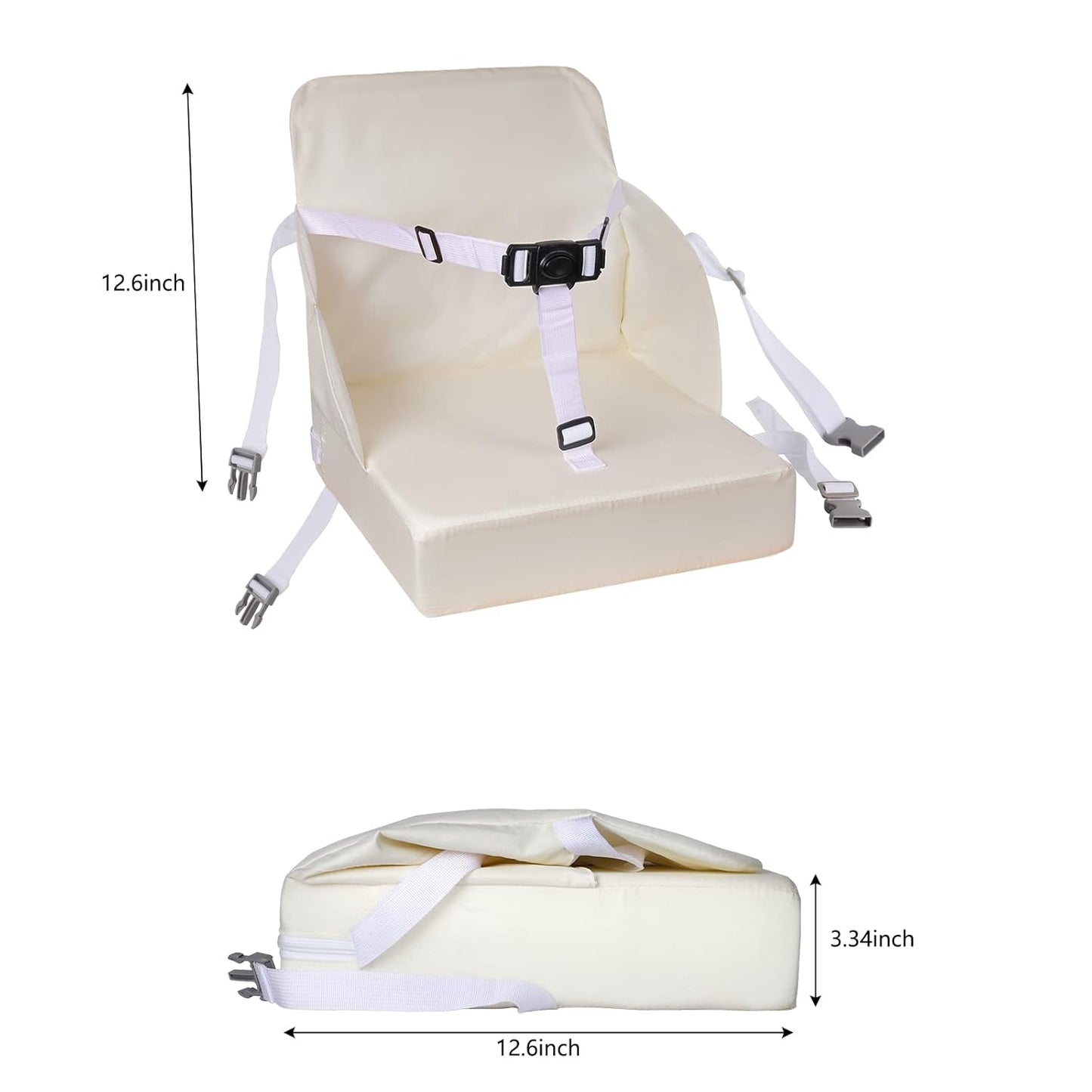 Toddler Booster Seat for Dining Table, Booster Seat for Table, 12.6x3.34 Inch Portable High Chair for Travel, HOSEASCA Compact Lightweight Travel Booster Seat with Adjustable Straps for Baby(Beige)