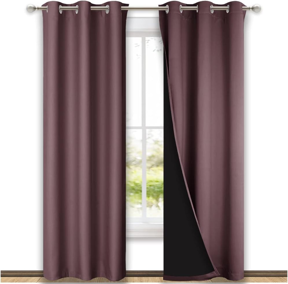 NICETOWN Dry Rose Blackout Curtains 80 inches Long, Full Light Blocking Drapes with Black Liner for Nursery, Thermal Insulated Draperies for Hall, Villa (2 Pieces, 42" Wide Each Panel, Dry Rose)