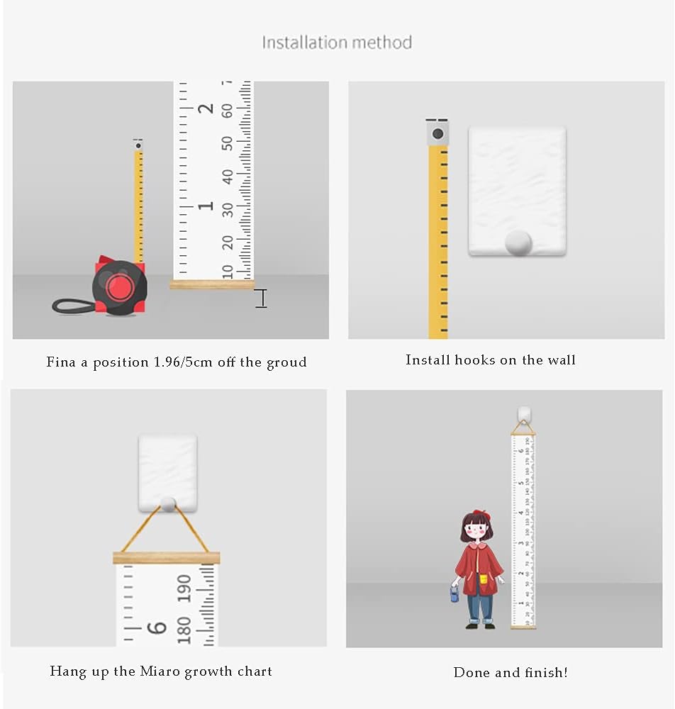 Kids Growth Chart, Wood Frame Fabric Canvas Height Measurement Ruler from Baby to Adult for Child's Room Decoration 7.9 x 79in (7.9 x 79in, Flowers)