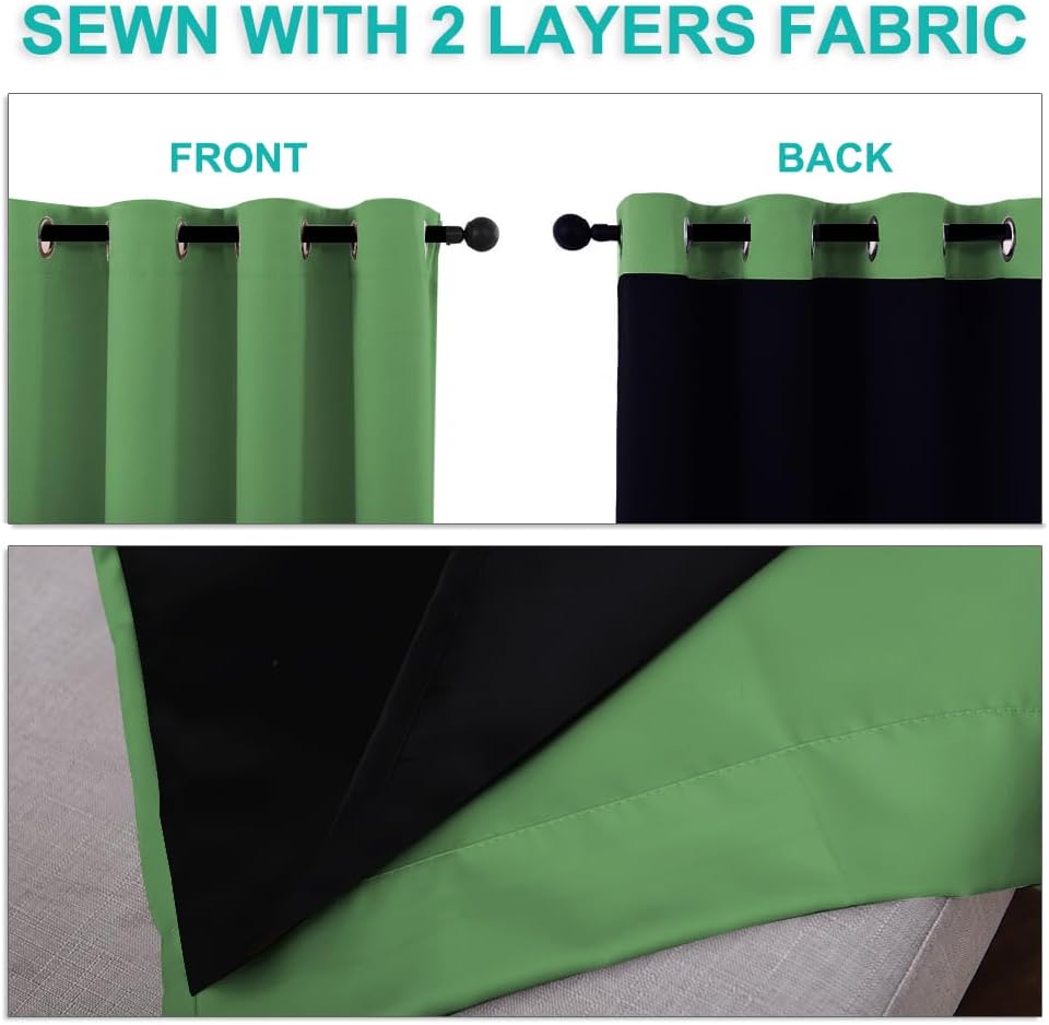 NICETOWN 100% Blackout Curtains 54 inches Long, Forest Green, 1 Pair, 42 inches Width Each Panel, Double-Deck Completely Blackout Window Treatment Thermal Insulated Lined Drapes for Small Window