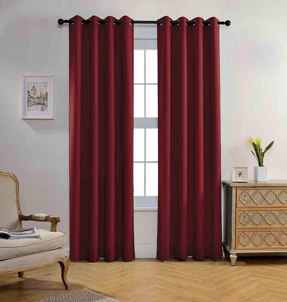 MIUCO Room Darkening Textured Grommet Curtains Blackout Curtains for Window Treatment 2 Panels 52x84 Inch Long Burgundy