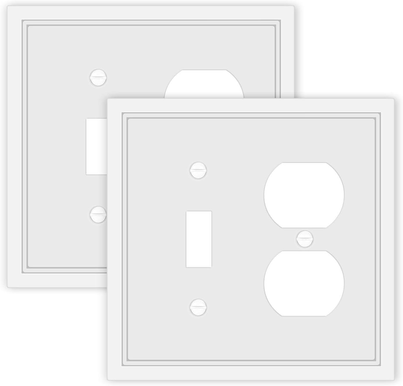 Toggle/Duplex Combo Light Switch Cover Plate White Classic Decorative Switch Plates Cover 2 Gang Wall Plate Cover for Duplex, Toggle, Combo,2 Pack