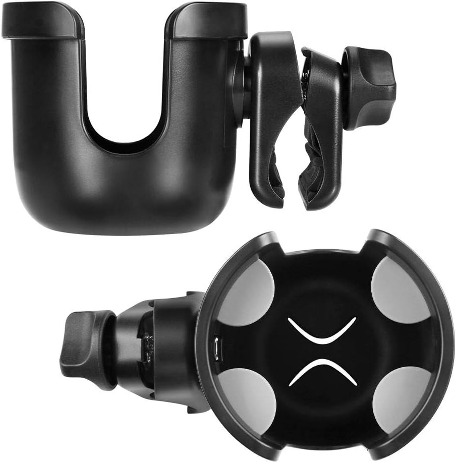 Accmor Stroller Cup Holder, Universal Cup Holder, Bike Cup Holder, 360° Rotatable Large Caliber Drinks Holder for Stroller, Bike, Wheelchair, Walker, Black, 2 Pack