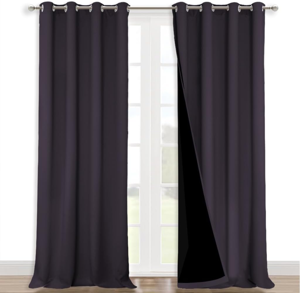 NICETOWN 100% Blackout Blinds, Set of 2, 46" x 102", Greyish Purple, Laundry Room Decor Window Treatment Curtains for Large Patio Sliding Door, Thermal Insulated Curtains for Bedroom