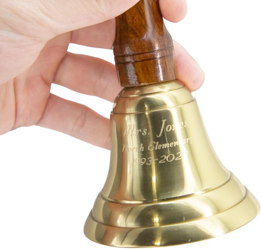 Engravable Brass Bell - Brass School Bell - Teacher Handbell - Great Gift for Teachers - Bell for Weddings and Other Occasions, Engraved