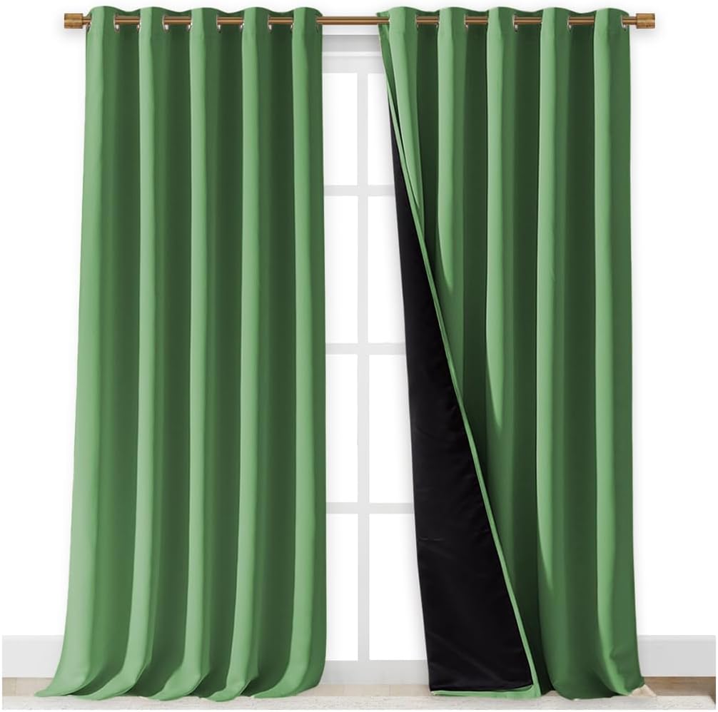 NICETOWN 100% Blackout Blinds, Set of 2, 70 inches x 108 inches, Forest Green, Laundry Room Decor Window Treatment Curtains for Large Patio Sliding Door, Thermal Insulated Curtains for Bedroom