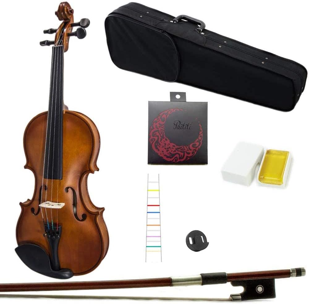 Paititi Artist-100 Student Violin Starter Kit with Brazilwood Bow Lightweight Case, Extra Strings, Rosin and Fingerchart (1/2)