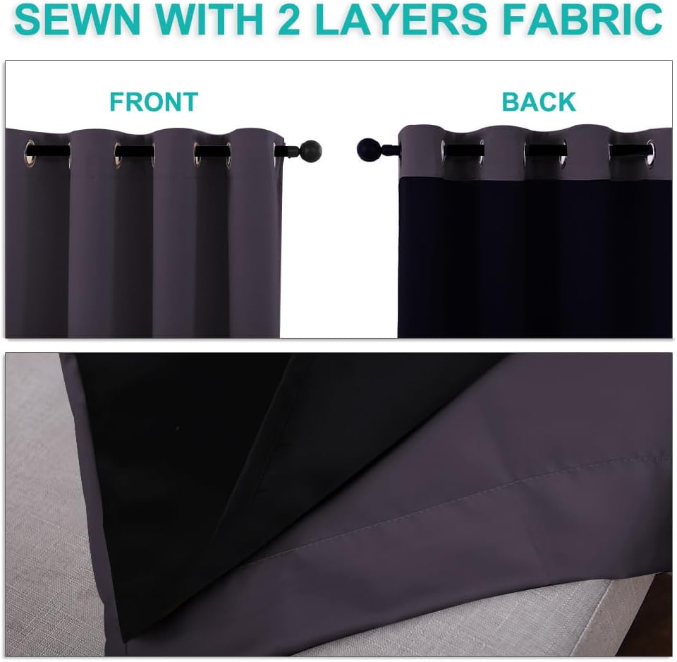 NICETOWN Extra Long Truly Blackout Drapes for Hall and Villa, 46" Width Each Panel, 45" Length, Greyish Purple, 2 Pieces, 100% Blackout Window Curtain Panels with Black Lined for Night Shift Worker