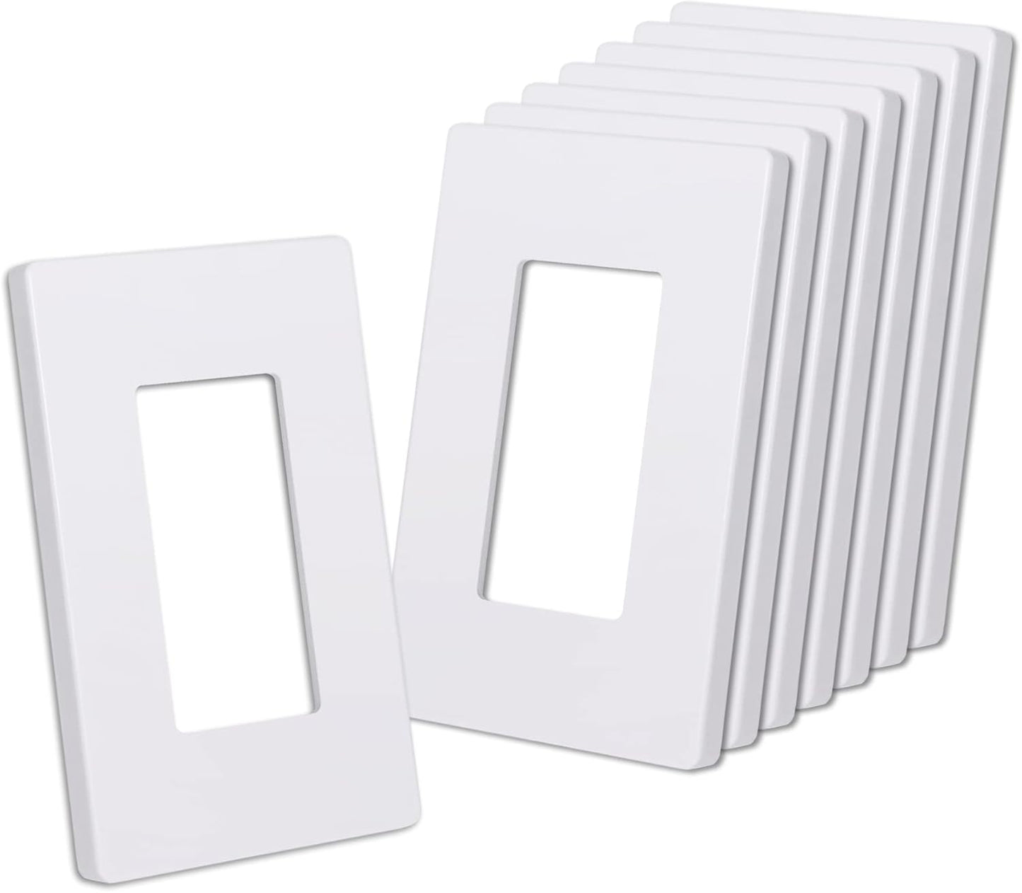 CML Matte White Decorator Screwless Wall Plate, 8 Pack 1-Gang Outlet Covers and Switch Plates, Scratch and Impact Resistant, Hidden Screws, Polycarbonate, Standard Size 2.91” X 4.68”