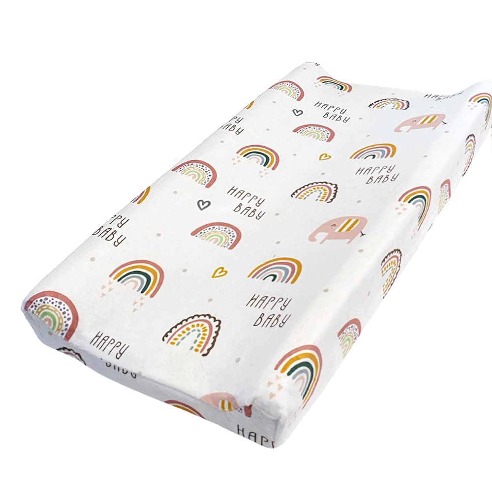 Owlowla Changing Pad Cover, Soft Minky Changing Table Sheets for Baby Boy and Girl(Rainbow)