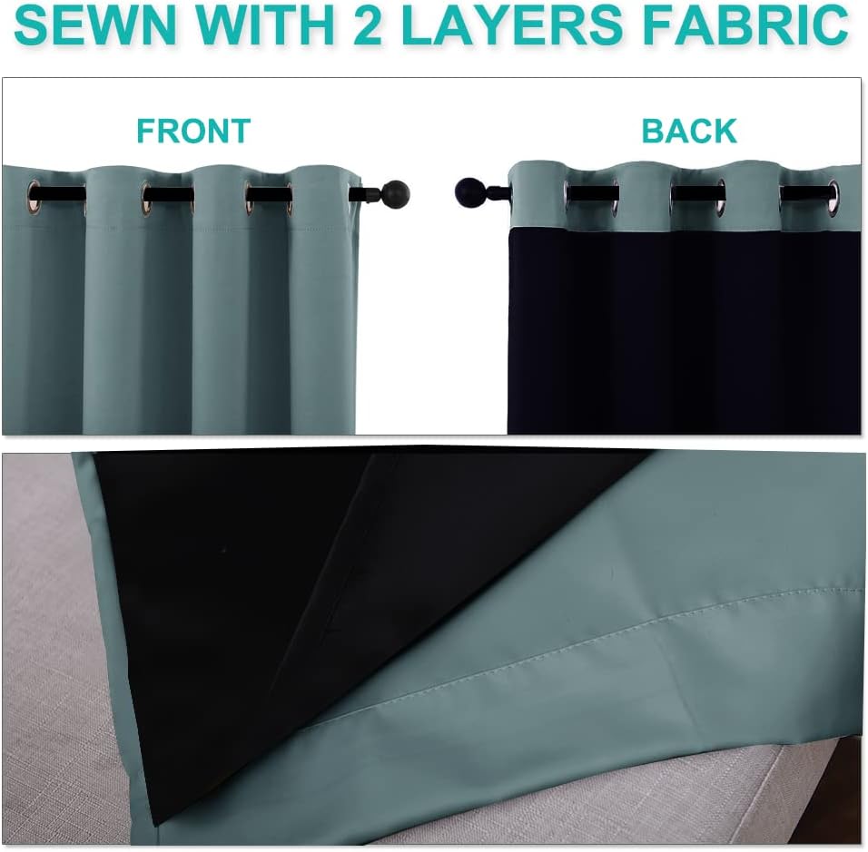 NICETOWN 100% Blackout Window Curtain Panels, Full Light Blocking Drapes with Black Liner for Nursery, 72-inch Drop Thermal Insulated Draperies (Aqua, 2 Pieces, 70-inch Wide Per Panel)