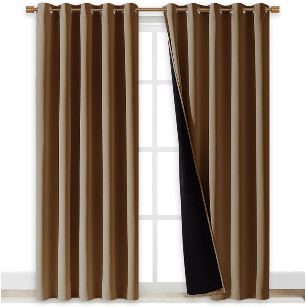 NICETOWN Full Shade Curtain Panels, 62 x 84 inch, Gold Brown, Pair of Energy Smart & Noise Blocking Out Blackout Drapes for Dining Room Window, Thermal Insulated Guest Room Lined Window Dressing
