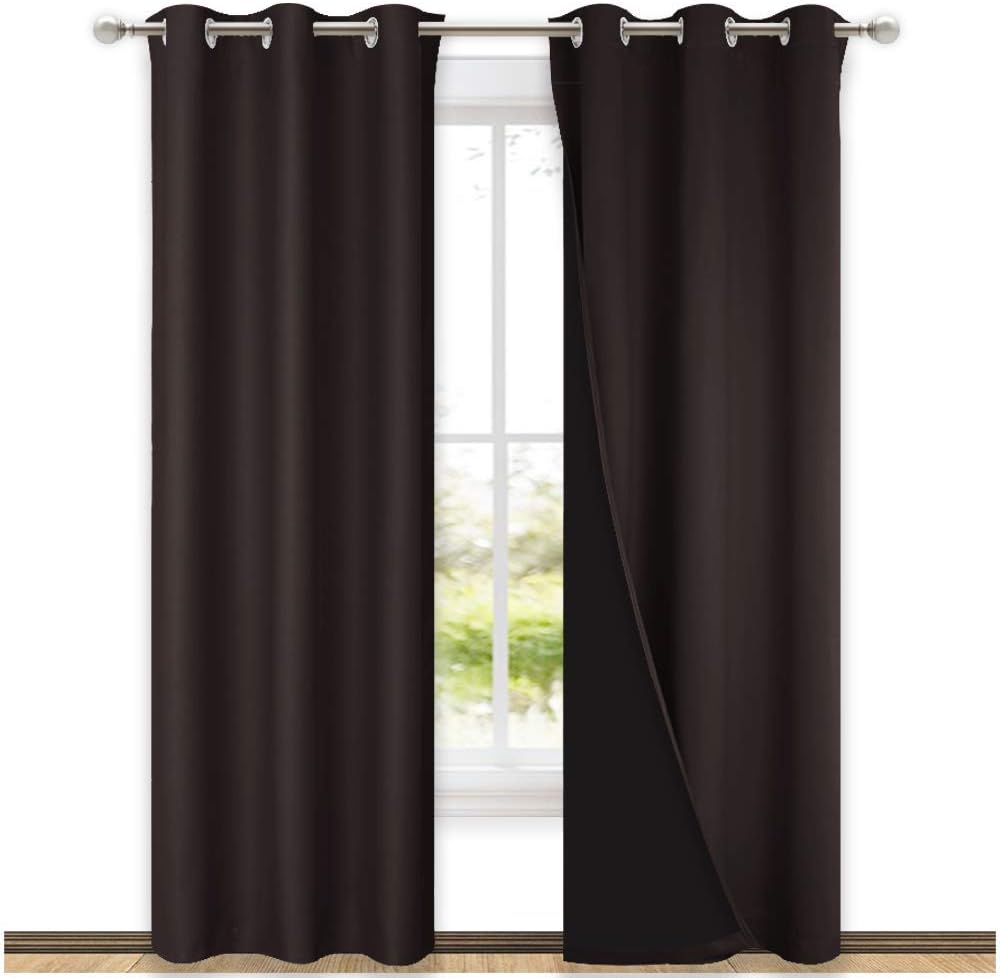 NICETOWN Toffee Brown Full Shade Curtain Panels, Pair of Thermal Insulated & Energy Efficiency Blackout Drapes for Living Room, Lined Silky Performance Window Dressing (37" Wide x 84" Long, Gray)