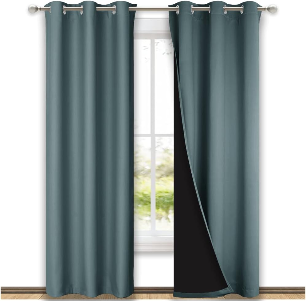 NICETOWN Greyish Blue Blackout Curtains 80 inches Long, Full Light Blocking Drapes with Black Liner for Nursery, Thermal Insulated Draperies for Hall, Villa (2 Pieces, 42" Wide Each Panel)