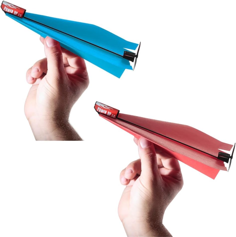 POWERUP 2.0 Paper Airplane Conversion Kit (2 Pack – Red & Blue) – Electric Motor Engine for Paper Planes | Fly Over 30 Seconds | STEM Toy for Kids & Adults, Durable Carbon Fiber Propeller