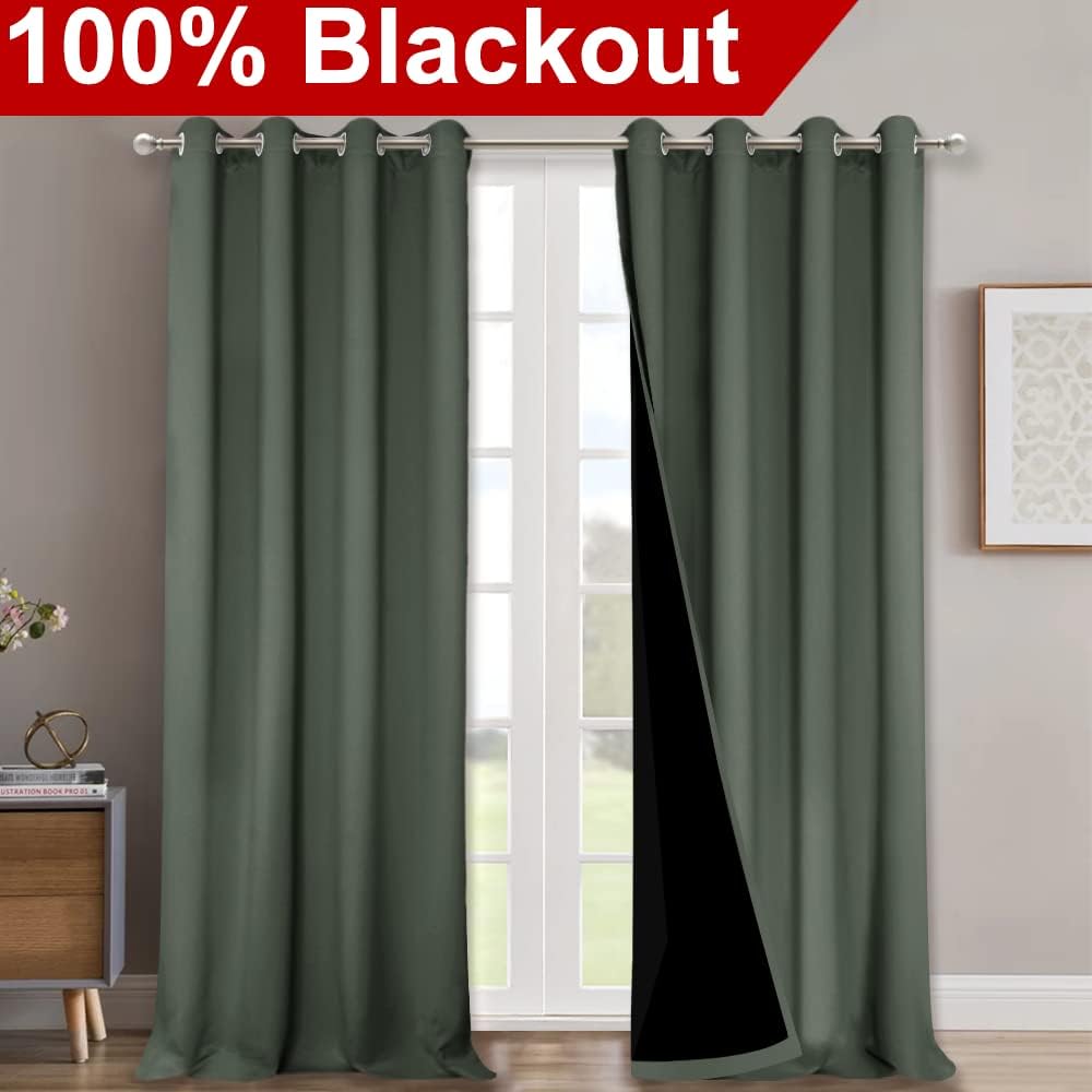 NICETOWN Full Shading Curtains 90 inches Long 2 Panels Set for Windows, Super Heavy-Duty Black Lined Blackout Curtains for Bedroom, Privacy Assured Window Treatment (Dark Mallard, 52 inches W)