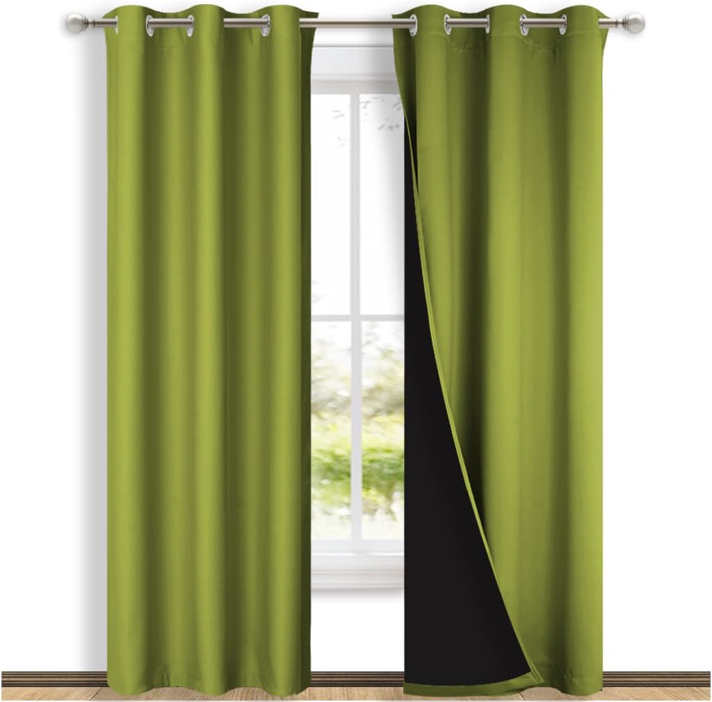 NICETOWN Fresh Green Full Shade Curtain Panels, 37" Wide x 84" Long, Pair of Thermal Insulated & Energy Efficiency Blackout Drapes for Living Room Windows, Lined Silky Performance Window Dressing