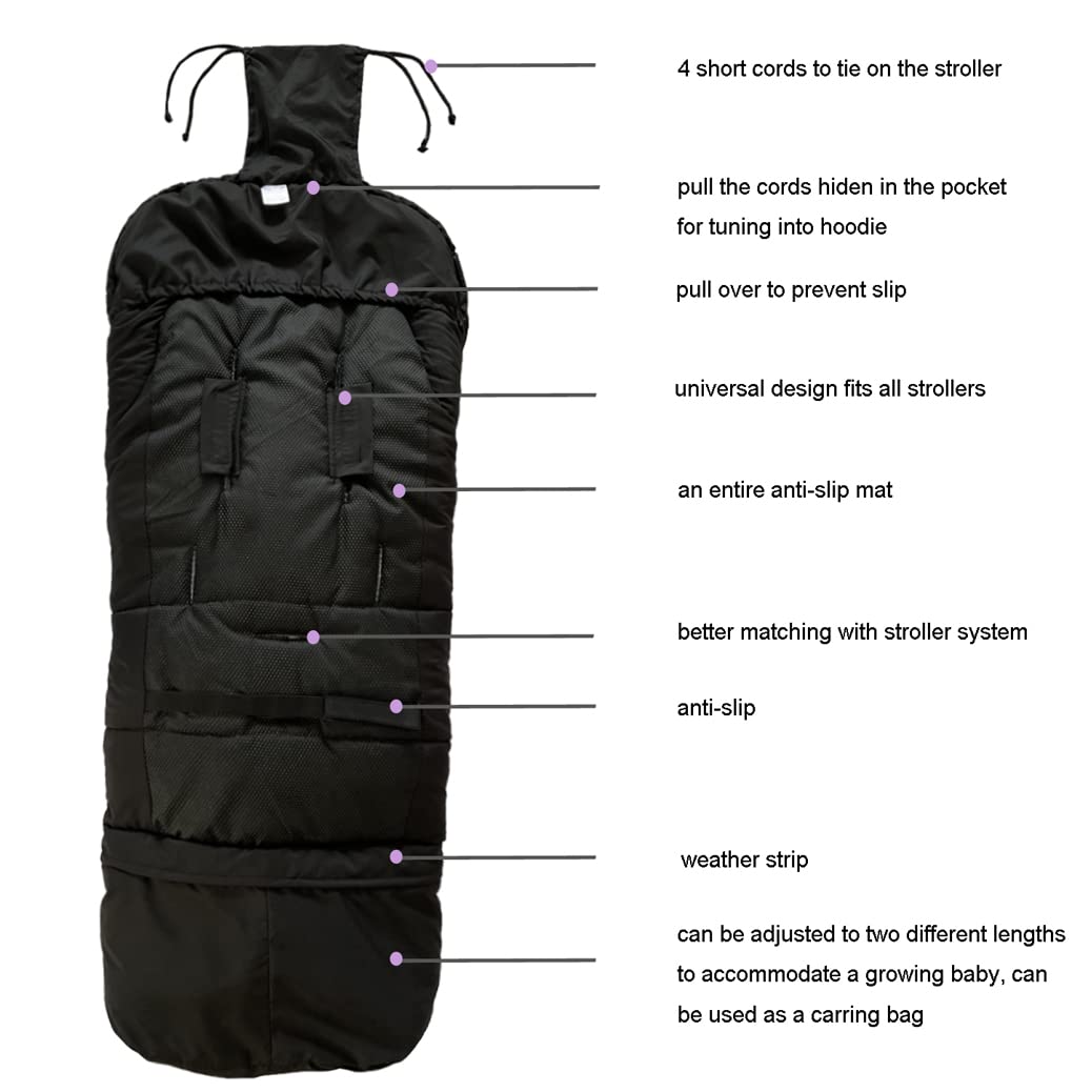 funlife Universal Stroller Bunting Bag for 0-5T with Length Extension,Ultra Soft Waterproof Outdoor Sleeping Bag with Hoodie,Warm Winter Stroller Blanket for Infant Toddler